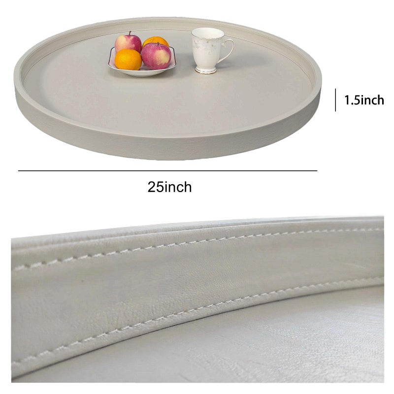 QAVOL 25 x 25 inches high-end Light Luxury Leather Round Oversized Service Tray, Ottoman Trayï¼ŒCoffee Tray, Food Tray, Family Dinner, Out-of-House Picnic, Party Essential Tray (25 inch Beige) - Image 5