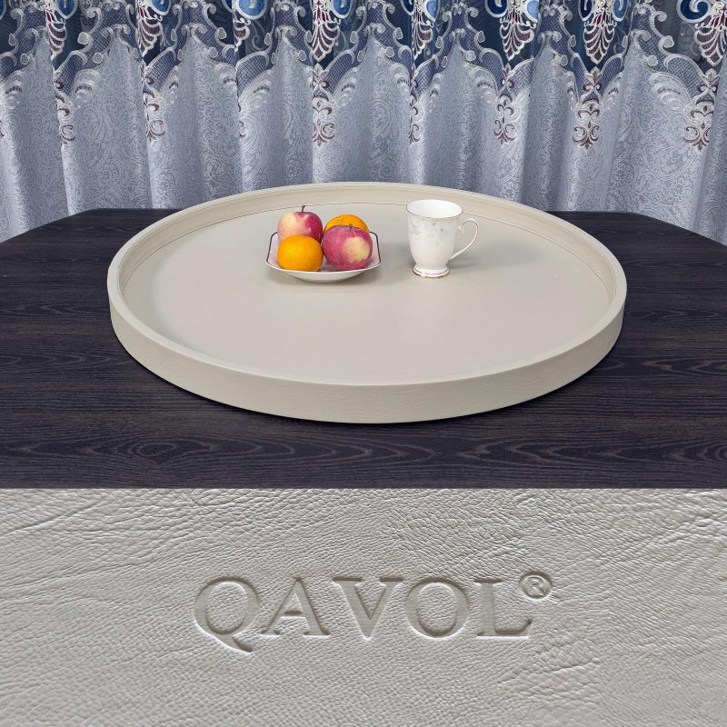 QAVOL 25 x 25 inches high-end Light Luxury Leather Round Oversized Service Tray, Ottoman Trayï¼ŒCoffee Tray, Food Tray, Family Dinner, Out-of-House Picnic, Party Essential Tray (25 inch Beige) - Image 3
