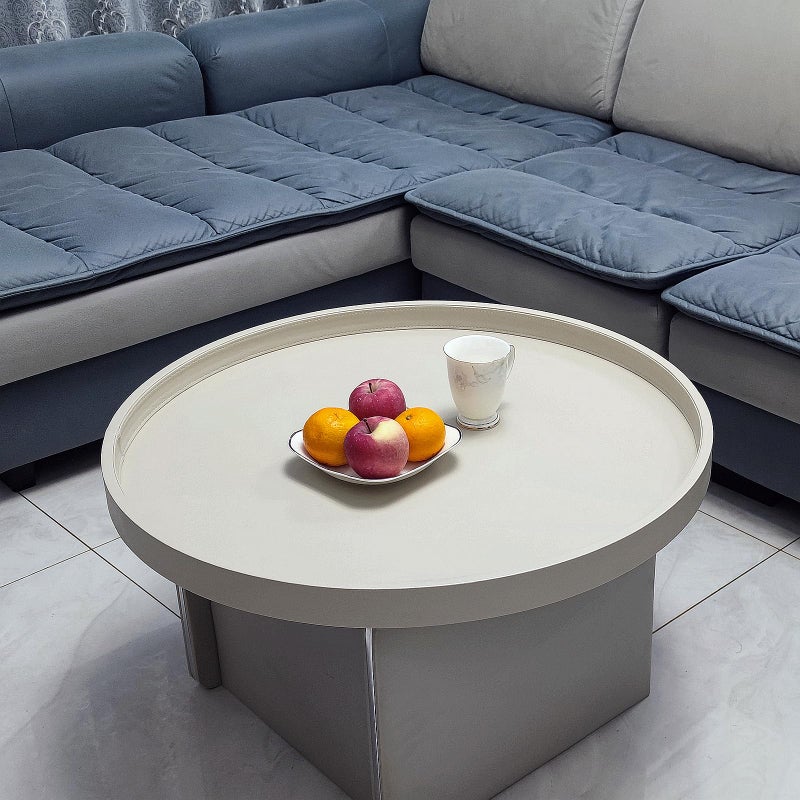 QAVOL 25 x 25 inches high-end Light Luxury Leather Round Oversized Service Tray, Ottoman Trayï¼ŒCoffee Tray, Food Tray, Family Dinner, Out-of-House Picnic, Party Essential Tray (25 inch Beige) - Image 2