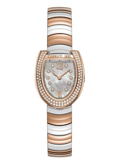 CERRUTI 1881 Women's Lerici Analog Women's Watch - White Mother of Pearl Dial, Roman Numerals, Rose Gold Two Tone Bracelet
