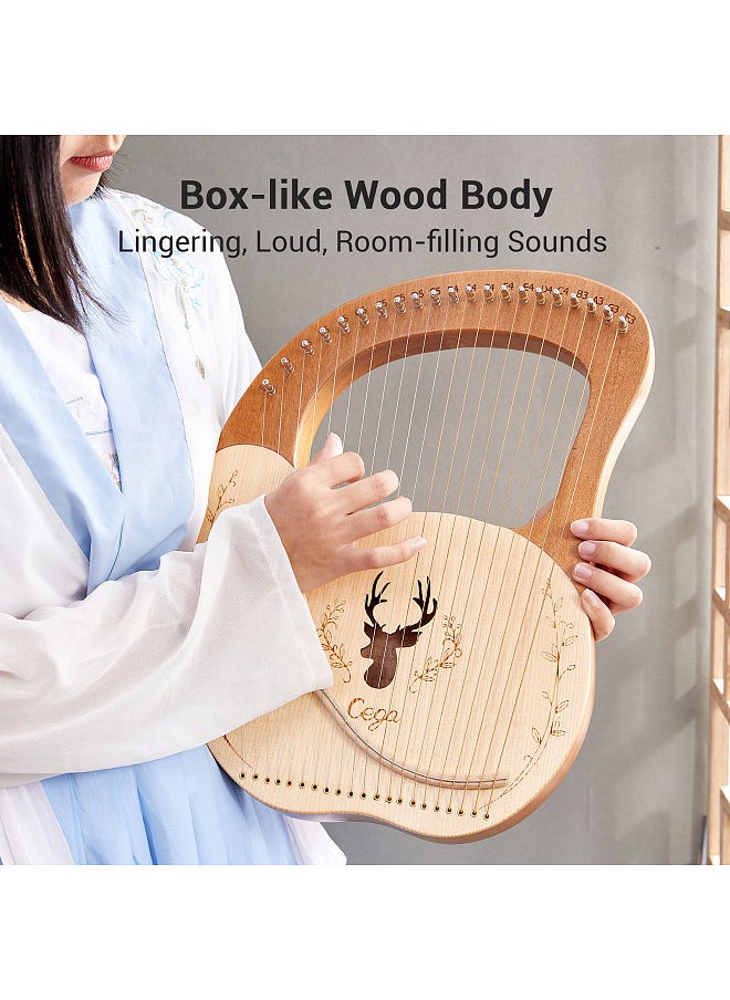 Generic - Cega 21 Metal Strings Lyre Harp Box Lyre Harp Spruce Topboard Mahogany Backboard String Instrument with Tuning Wrench Strings Picks Music Note Sticker - Image 1