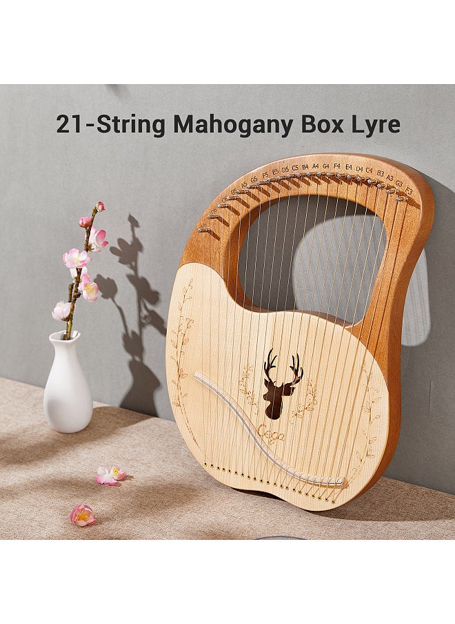 Generic - Cega 21 Metal Strings Lyre Harp Box Lyre Harp Spruce Topboard Mahogany Backboard String Instrument with Tuning Wrench Strings Picks Music Note Sticker - Image 1