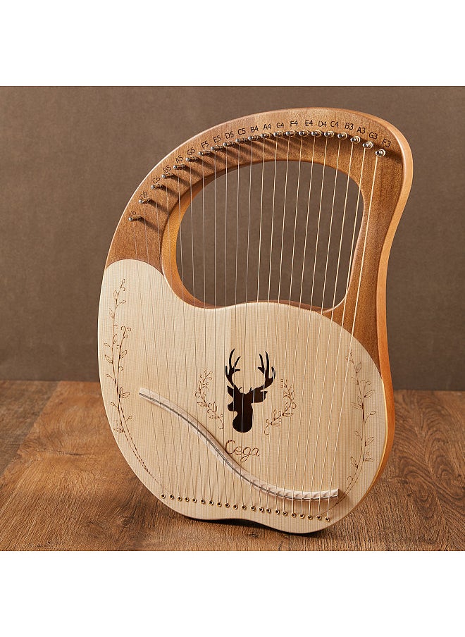Generic - Cega 21 Metal Strings Lyre Harp Box Lyre Harp Spruce Topboard Mahogany Backboard String Instrument with Tuning Wrench Strings Picks Music Note Sticker - Image 1