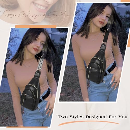 SUOSDEY Sling Bags for Women Crossbody Leather Sling Backpack Chest Bag Shoulder Bags for Casual Traveling Hiking Cycling black - Image 2
