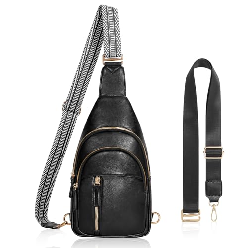 SUOSDEY Sling Bags for Women Crossbody Leather Sling Backpack Chest Bag Shoulder Bags for Casual Traveling Hiking Cycling black - Image 1