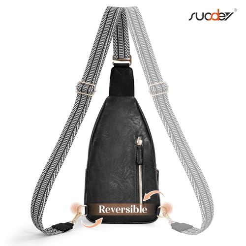 SUOSDEY Sling Bags for Women Crossbody Leather Sling Backpack Chest Bag Shoulder Bags for Casual Traveling Hiking Cycling black - Image 3