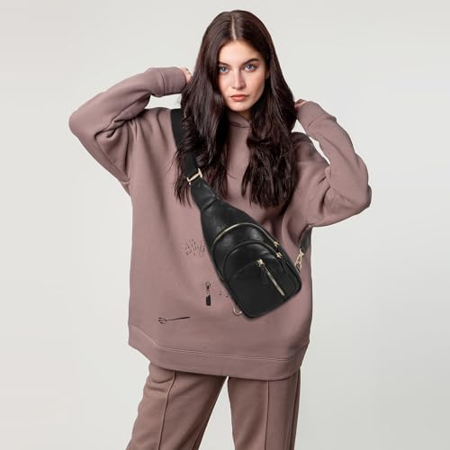 SUOSDEY Sling Bags for Women Crossbody Leather Sling Backpack Chest Bag Shoulder Bags for Casual Traveling Hiking Cycling black - Image 4