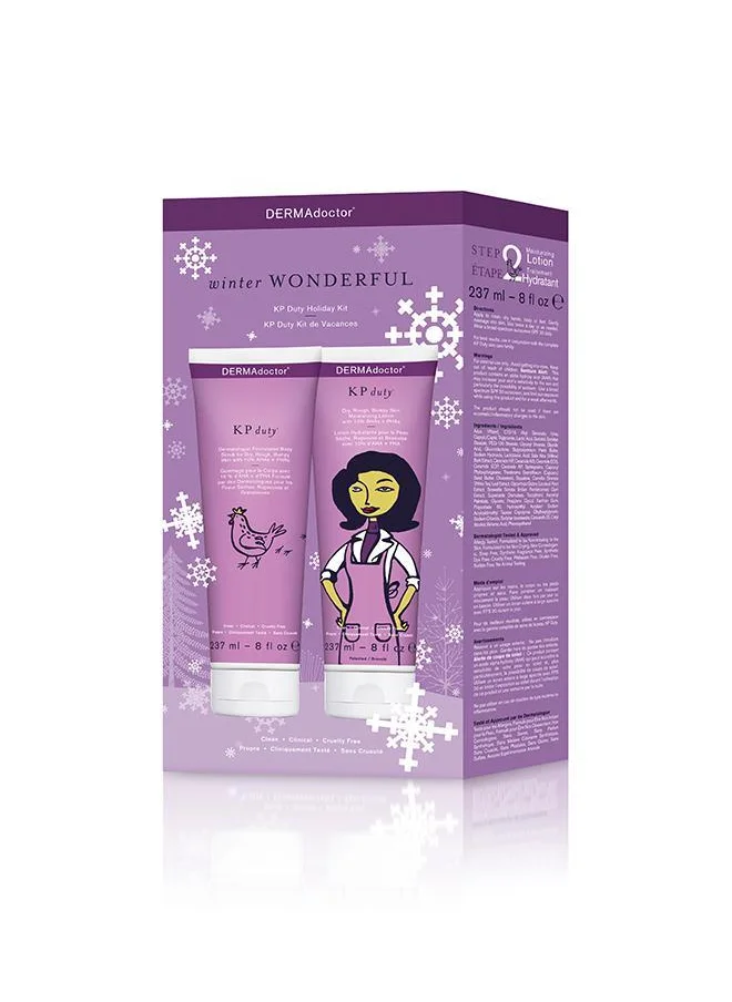 DERMAdoctor Winter Wonderful KP Duty Body Scrub and Lotion Kit for Dry, Rough Skin & Keratosis Pilaris with 10% AHAs + BHAs