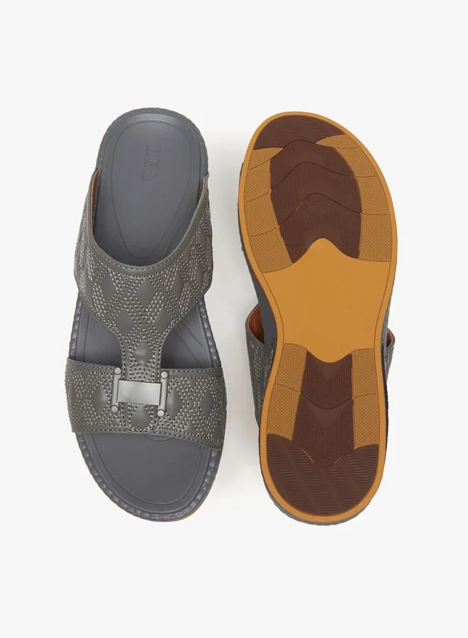 LBL by Shoexpress Men's Quilted Slip-On Arabic Sandals with Buckle Accent