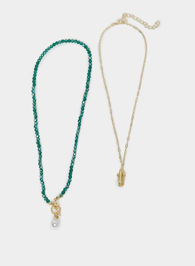 Styli Set of 2 - Beaded Necklace with Pearl Charm - Image 1