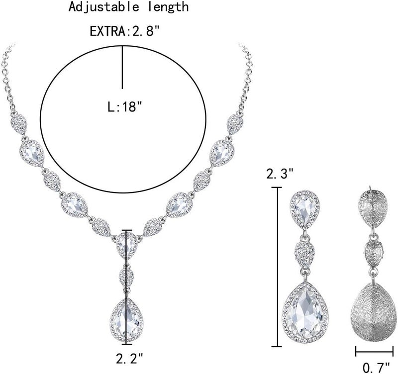 EleQueen Women's Cubic Zirconia Teardrop Y-Necklaces Dangle Earrings Jewelry Sets for Brides Bridesmaids - Image 4