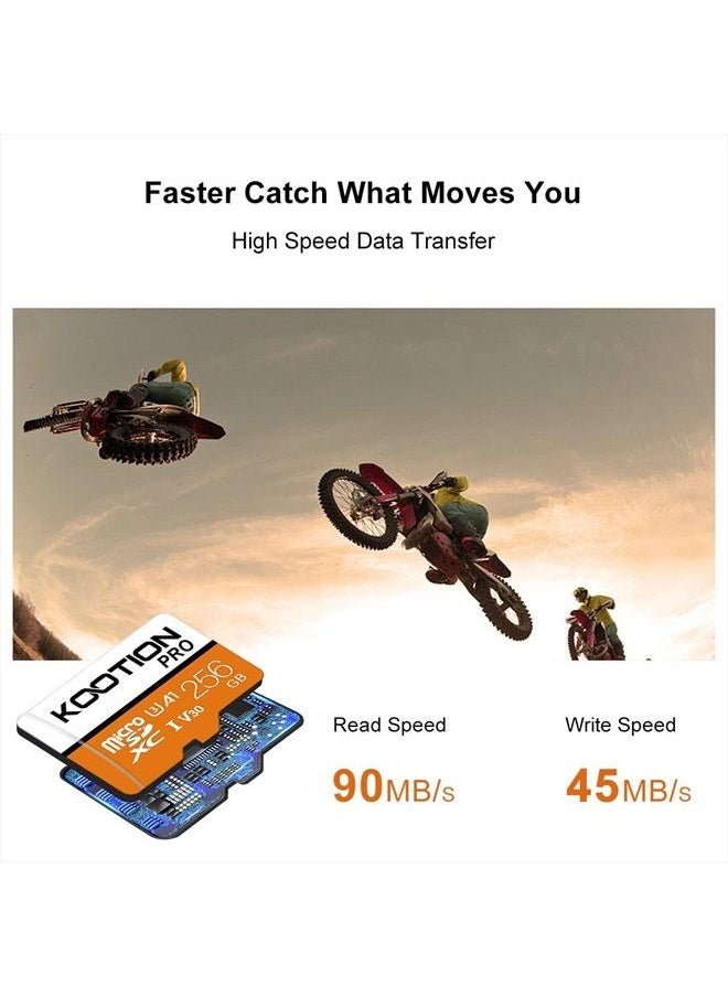 Kootion - 256GB Micro SD Card 256 gb U3 Ultra TF Card Micro SDXC Memory Card V30 A1 App Performance High Speed TF Card R Flash, U3, V30, A1, 256 GB - Image 1