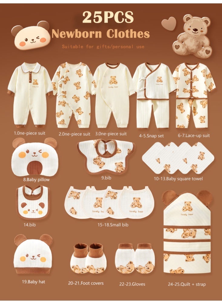 انسولار 25 قطعة صندوق هدايا للمولود الجديد ومجموعة ملابس، ملابس أطفال بتصميم دببة من القطن 100%، مجموعة أساسيات كاملة للمولود وهدية مثالية لحفلة الاستقبال للأولاد والبنات، مناسبة لجميع الفصول - Image 3