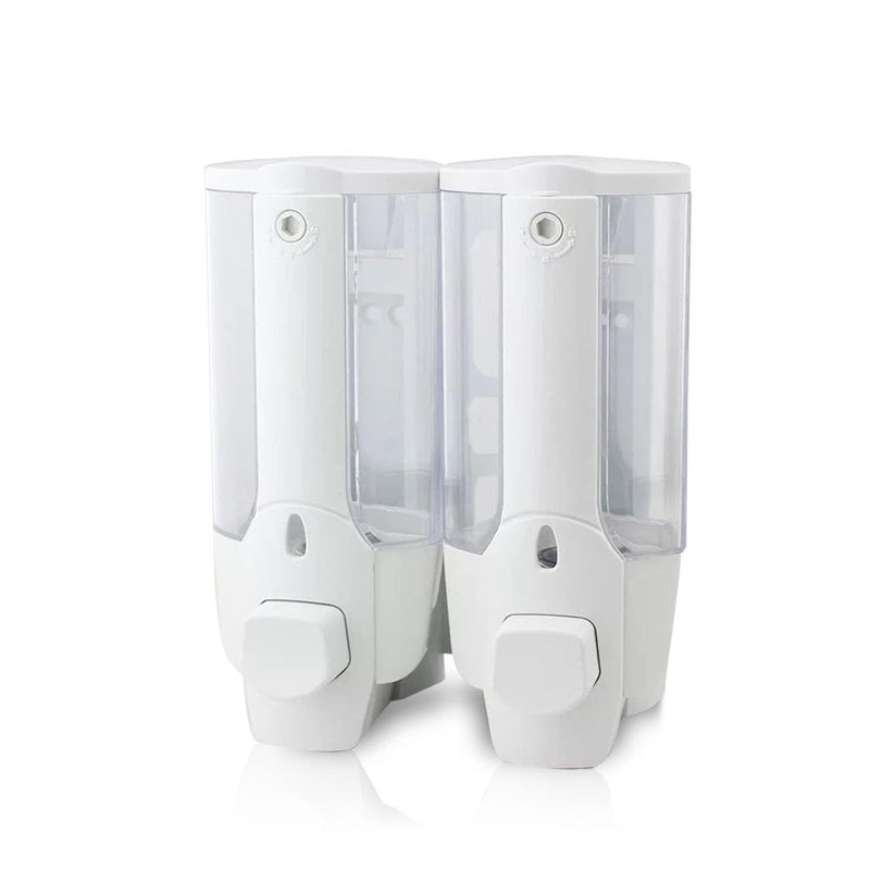 Orlenic Manual Wall-Mounted Soap Dispenser – Refillable Shower Gel, Shampoo & Conditioner Dispenser with 2x380ml Bottles, Lotion Container for Bathroom, Kitchen, Office, Hotels, Schools, White - Image 1