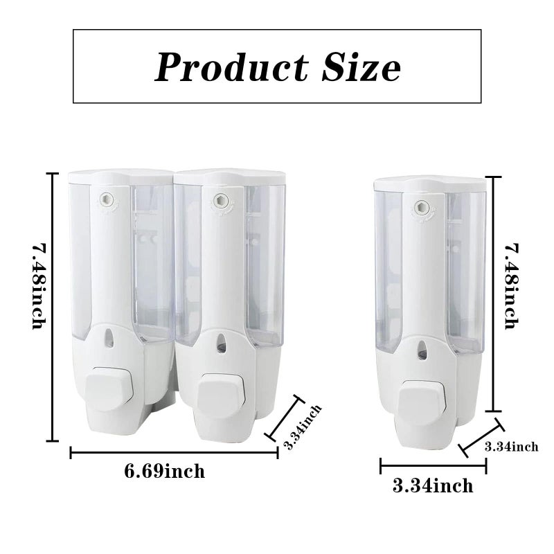 Orlenic Manual Wall-Mounted Soap Dispenser – Refillable Shower Gel, Shampoo & Conditioner Dispenser with 2x380ml Bottles, Lotion Container for Bathroom, Kitchen, Office, Hotels, Schools, White - Image 2