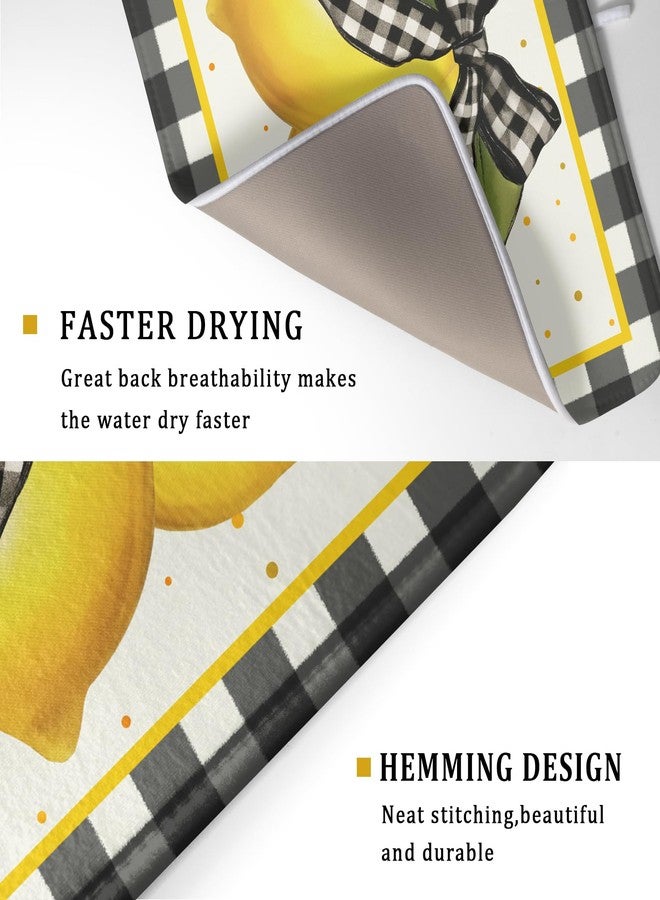 Sphragiyn Lemon Dish Drying Mat for Kitchen Counter Spring Summer Black White buffalo Check Plaid Seasonal Absorbent Reversible Microfiber Kitchen Countertop Protector Dishes Pad Large 18x24 inch - Image 3
