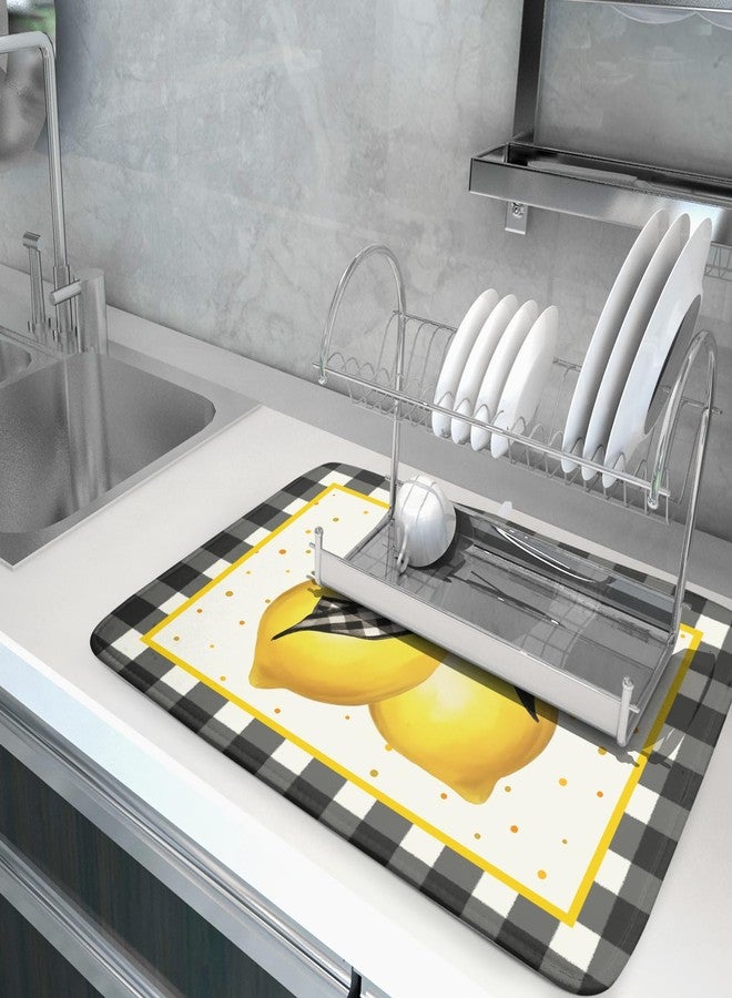 Sphragiyn Lemon Dish Drying Mat for Kitchen Counter Spring Summer Black White buffalo Check Plaid Seasonal Absorbent Reversible Microfiber Kitchen Countertop Protector Dishes Pad Large 18x24 inch - Image 5