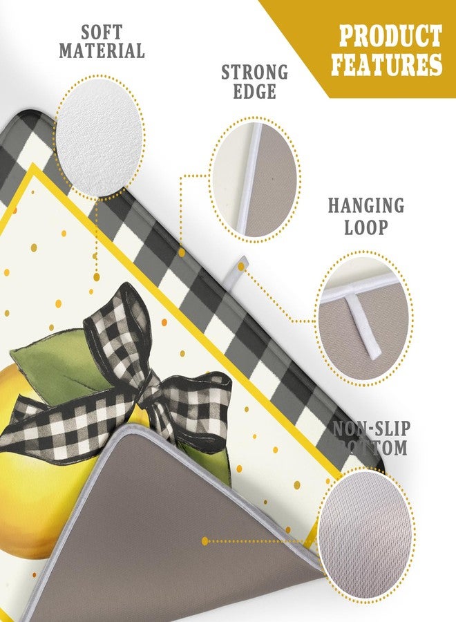 Sphragiyn Lemon Dish Drying Mat for Kitchen Counter Spring Summer Black White buffalo Check Plaid Seasonal Absorbent Reversible Microfiber Kitchen Countertop Protector Dishes Pad Large 18x24 inch - Image 4