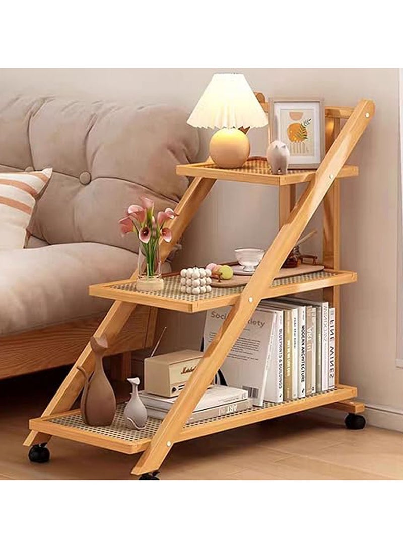 LINGWEI Foldable Bamboo Serving Cart - Multifunctional Kitchen Trolley with Movable Wheels, Space-Saving Design - Ideal for Home, and Restaurant Use - Image 2