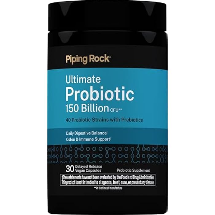 Piping Rock Ultimate Probiotic 150 Billion CFU | 30 Capsules | 40 Probiotic and Prebiotic Strains | Daily Digestive Balance | Non-GMO, Gluten Free - Image 1