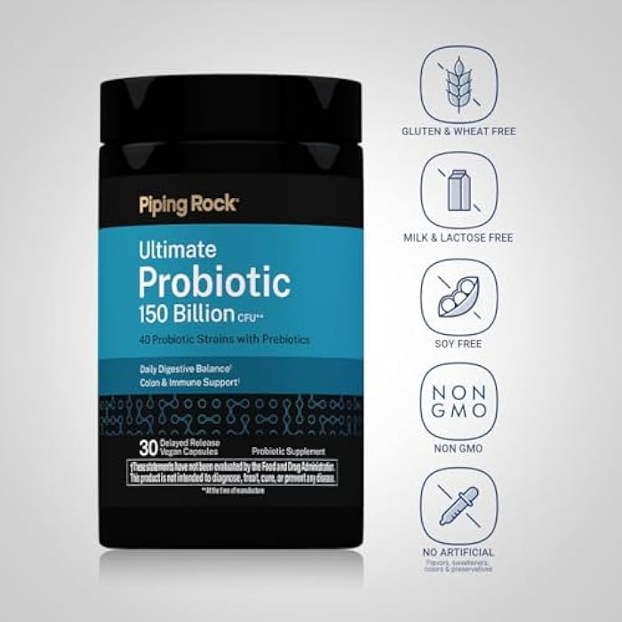 Piping Rock Ultimate Probiotic 150 Billion CFU | 30 Capsules | 40 Probiotic and Prebiotic Strains | Daily Digestive Balance | Non-GMO, Gluten Free - Image 3