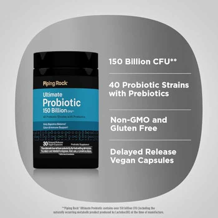 Piping Rock Ultimate Probiotic 150 Billion CFU | 30 Capsules | 40 Probiotic and Prebiotic Strains | Daily Digestive Balance | Non-GMO, Gluten Free - Image 4