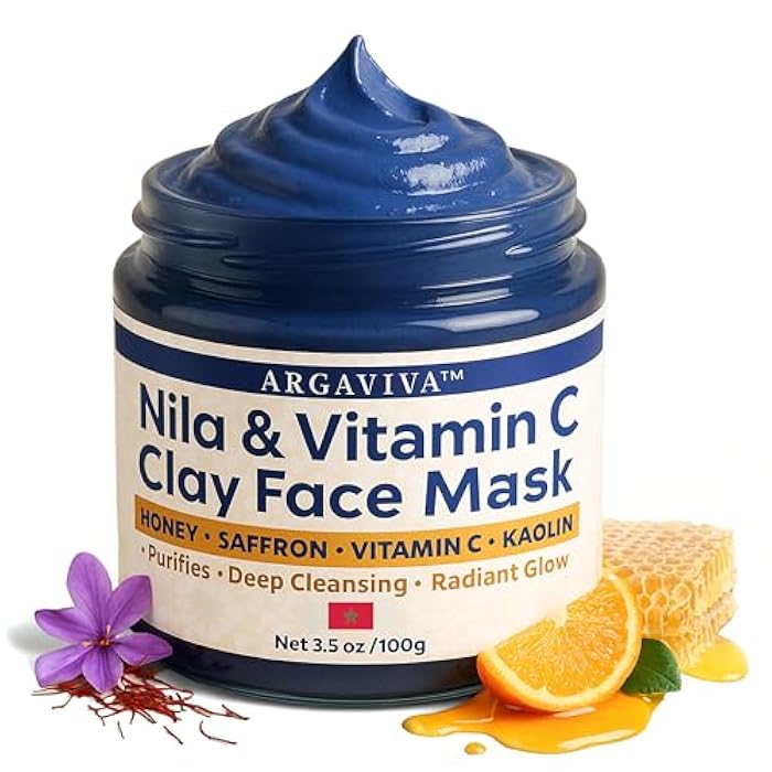 Argaviva Nila & Vitamin C Brightening Facial Mask | Pore Refining Clay Mask for Face with Honey & White Clay | Face Masks Skincare to Even Tone & Restore Glow 3.5 oz/100 g - Image 1