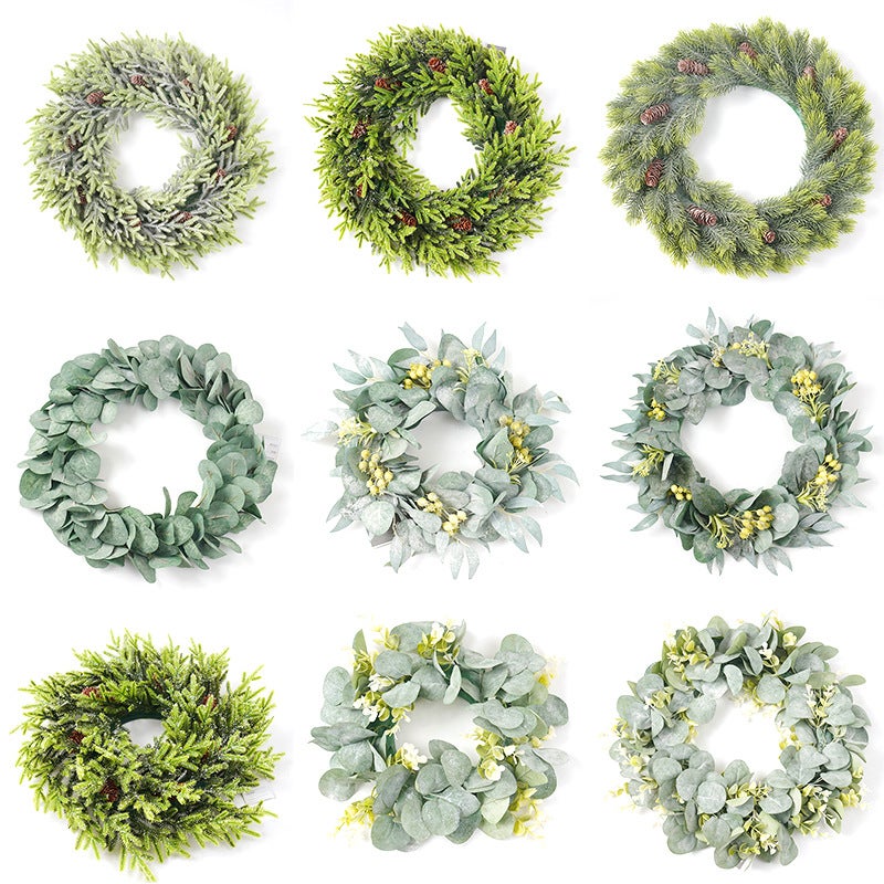 Fake Flower Door Decoration Wall Hanging Wedding Decoration Rattan Ring Eucalyptus Green Leaf Plant Wreath Artificial Grass Ring - Image 1