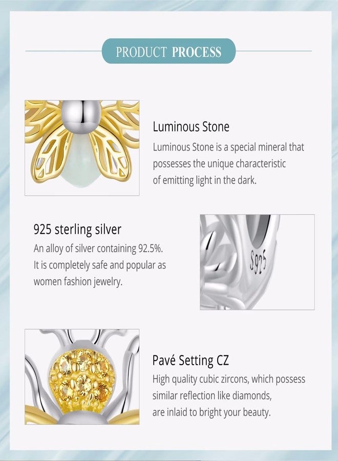 Qings Bee Glow-in-the-Dark Pendant 925 Sterling Silver Luminous Charm for Bracelets Cute Animal Dangle Pendant Necklaces Charms Birthday Gifts for Women - Image 4