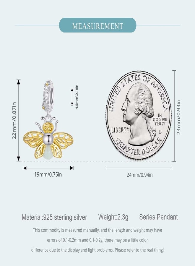 Qings Bee Glow-in-the-Dark Pendant 925 Sterling Silver Luminous Charm for Bracelets Cute Animal Dangle Pendant Necklaces Charms Birthday Gifts for Women - Image 5