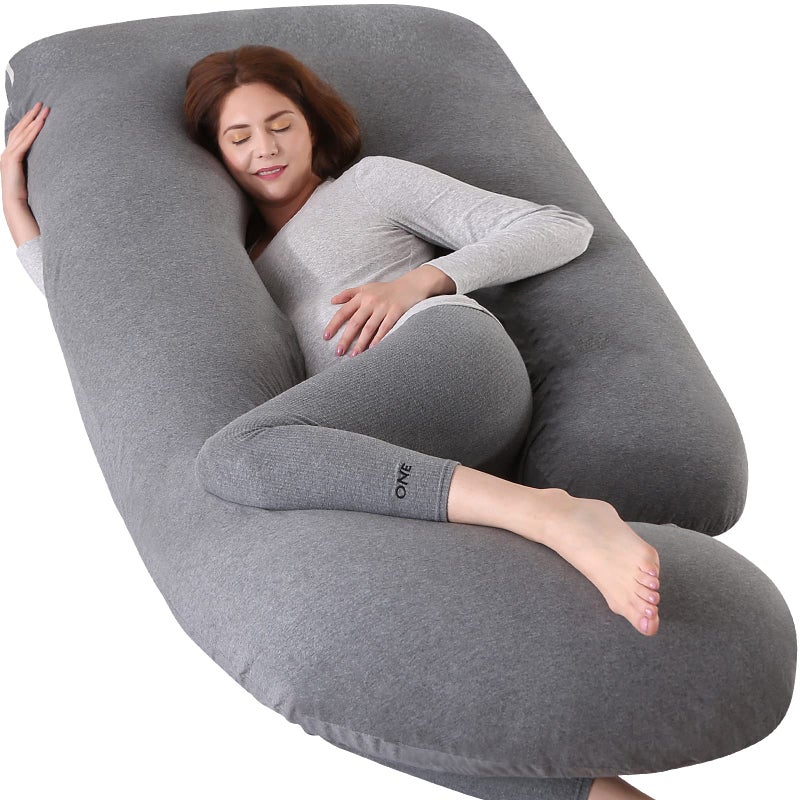 Elover Elover Pregnancy Pillows for SleepingU Shaped Full Body Pillow for Pregnancy Women with Removable Jersey Cotton Cover57 Inch Maternity PillowJerseyDark Grey