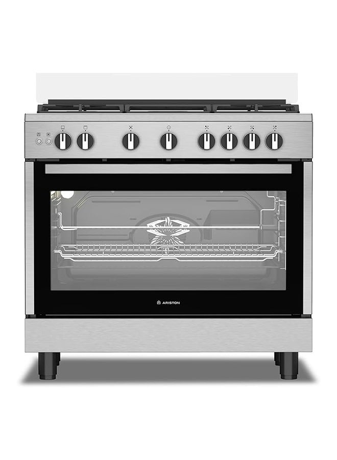 Ariston 90CM Gas Cooker, 5 Burners, Fan-Assisted Oven, Self-Cleaning, Auto Ignition, Safety Valve, Cast Iron Support, Inox – ARR9GGF22125XME 5 ARR9GGF22125XME Inox - Image 1