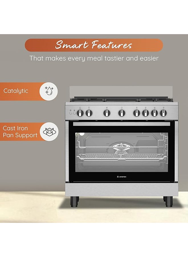 Ariston 90CM Gas Cooker, 5 Burners, Fan-Assisted Oven, Self-Cleaning, Auto Ignition, Safety Valve, Cast Iron Support, Inox – ARR9GGF22125XME 5 ARR9GGF22125XME Inox - Image 4