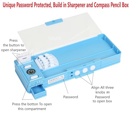 Sillyme Password Pencil Box with Lock, Geometry Box with Compass & Pop Up Sharpener - School Box for Boys - Double Sided (Super Hero) - Image 2