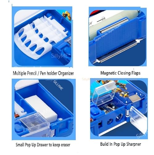 Sillyme Password Pencil Box with Lock, Geometry Box with Compass & Pop Up Sharpener - School Box for Boys - Double Sided (Super Hero) - Image 4
