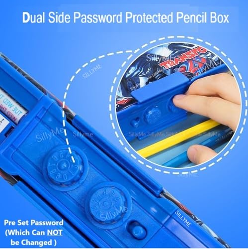 Sillyme Password Pencil Box with Lock, Geometry Box with Compass & Pop Up Sharpener - School Box for Boys - Double Sided (Super Hero) - Image 3