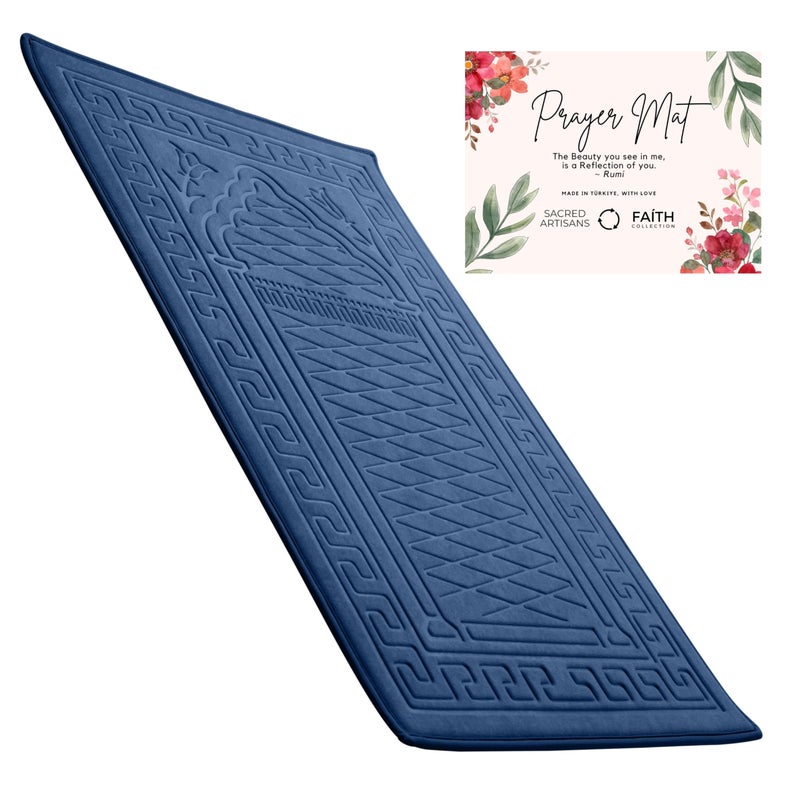 Sacred Artisans Padded Prayer Mat Thick with Soft Velvet Foam for Men and Women Prayer Rug and Meditation Mat for Home Travel Gift Blue Padded - Image 2