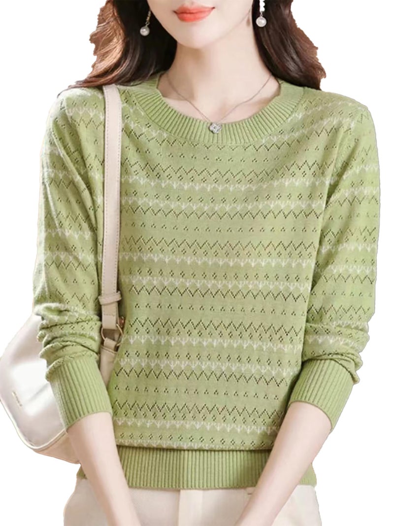 ICW Women's Ribbed Knitted Long Sleeve Round Neck Strped Top T-Shirt DN126 (in, Alpha, S, Regular, Green) - Image 4