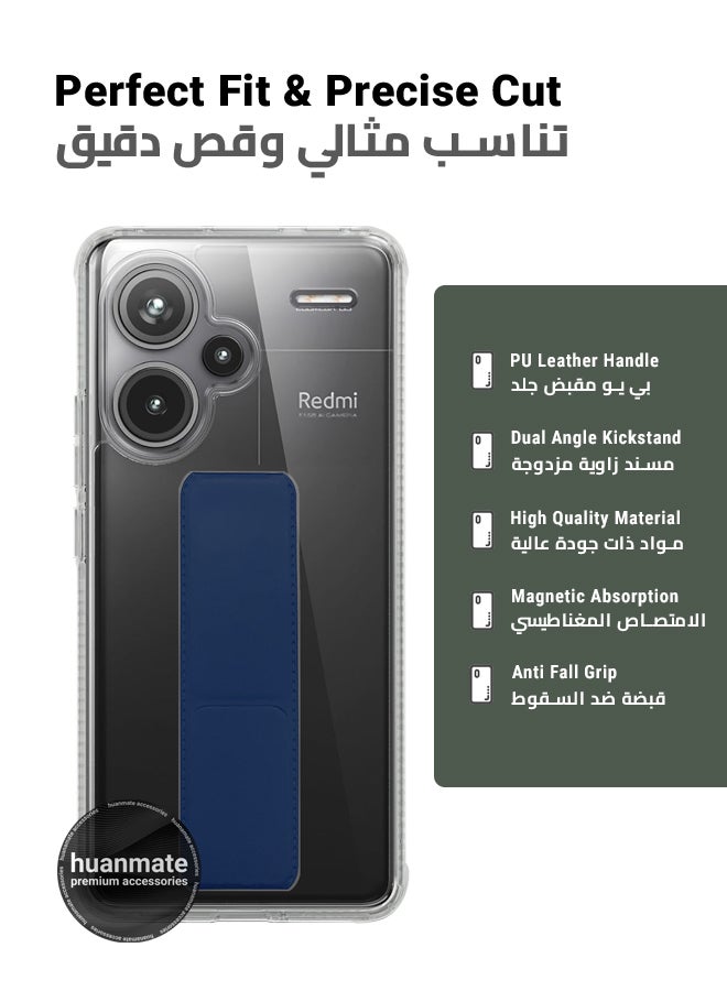 Xiaomi Redmi Note 13 Pro Plus Magnetic Case With Hand Grip Holder & Kickstand - Strong Grip for Magnetic Car Holder, Stylish & Functional, Ultimate Convenience & Hands-Free Viewing - Clear/Navy Blue
