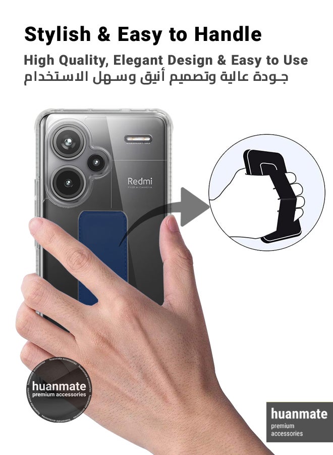 Xiaomi Redmi Note 13 Pro Plus Magnetic Case With Hand Grip Holder & Kickstand - Strong Grip for Magnetic Car Holder, Stylish & Functional, Ultimate Convenience & Hands-Free Viewing - Clear/Navy Blue