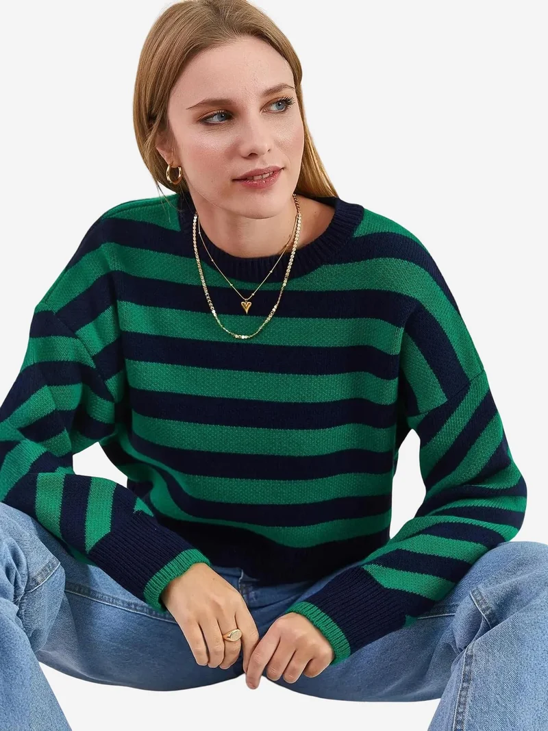 Bianco Lucci LUCCI Oversized Striped Crop Sweater