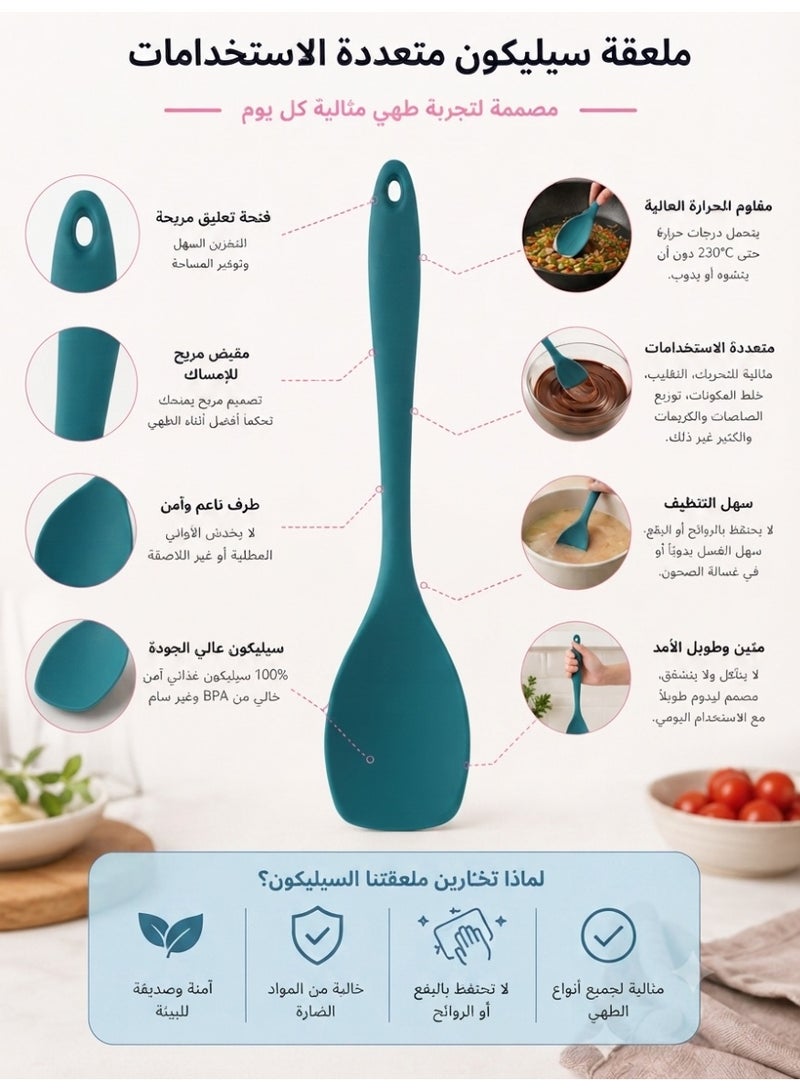 ملعقة طبخ سيليكون مقاومة للحرارة حتى 316°م – ملعقة تقديم وتقليب من السيليكون الغذائي الخالي من BPA للطهي والخلط وتقديم الطعام، آمنة للأواني غير اللاصقة، متينة وسهلة التنظيف، مقبض مريح مع فتحة للتعليق - Image 2