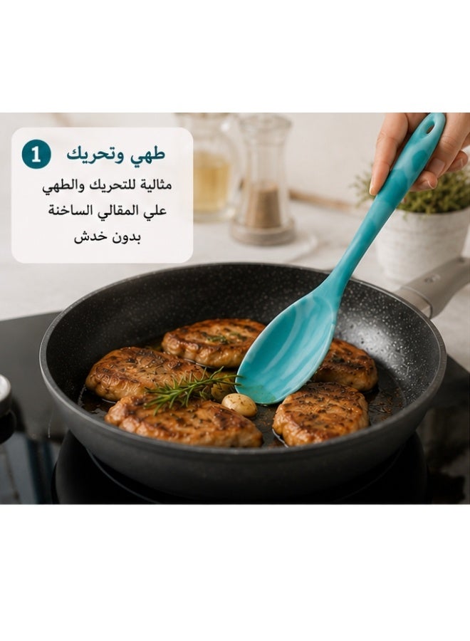 ملعقة طبخ سيليكون مقاومة للحرارة حتى 316°م – ملعقة تقديم وتقليب من السيليكون الغذائي الخالي من BPA للطهي والخلط وتقديم الطعام، آمنة للأواني غير اللاصقة، متينة وسهلة التنظيف، مقبض مريح مع فتحة للتعليق - Image 4