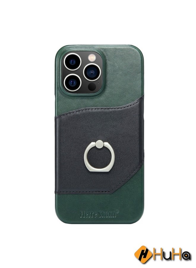 Generic - Case Cover For iPhone 15 Pro Max Fierre Shann Oil Wax Texture Genuine Leather Back Cover Phone Case Black - Image 1