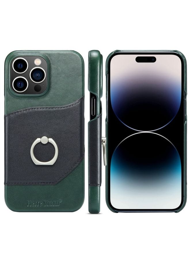 Generic - Case Cover For iPhone 15 Pro Max Fierre Shann Oil Wax Texture Genuine Leather Back Cover Phone Case Black - Image 1