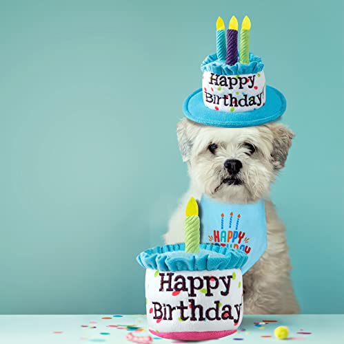 Ushang Pet قبعة كعكة عيد ميلاد سعيد للقطط ووشاح باندانا مع شموع ملونة زرقاء، مستلزمات وديكورات حفلة عيد ميلاد القطط - Image 2