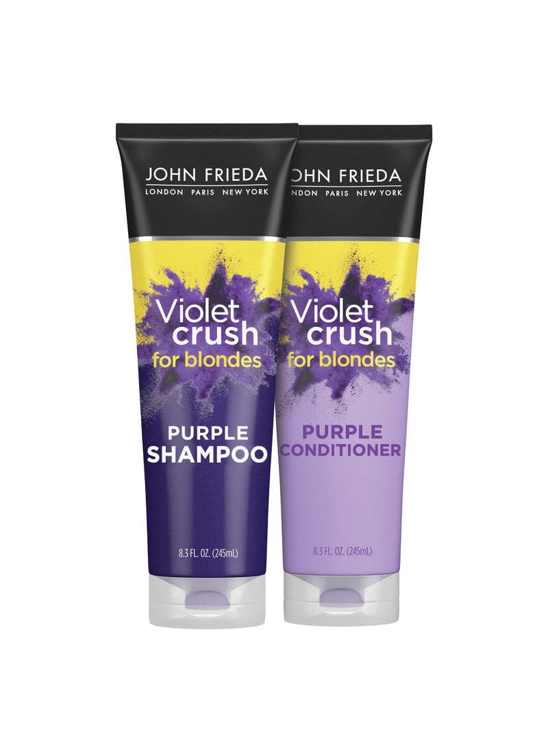 John Frieda - John Frieda Violet Crush Purple Shampoo and Conditioner Set - Blonde Toner Neutralizing Yellow Tones for Bleached and Platinum Hair, Enhancing Blonde Tones, 8.3 oz (2 Pack) - Image 1
