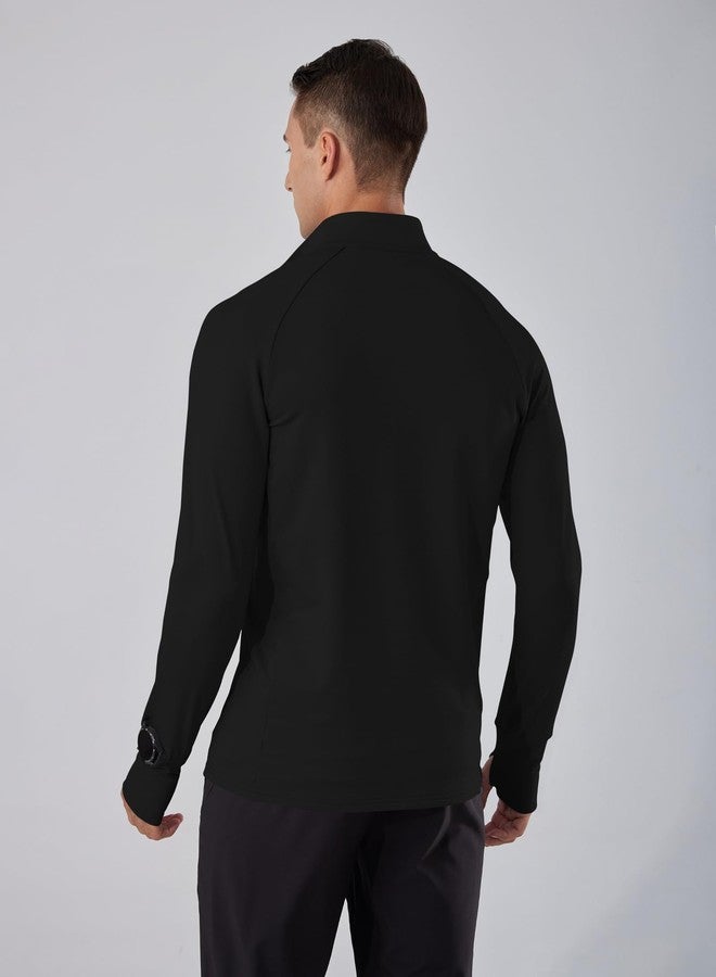 Locachy Men's Lightweight Quick Dry Athletic Jacket Full Zip Stand Collar Running Workout Performance Shirt Black L - Image 2