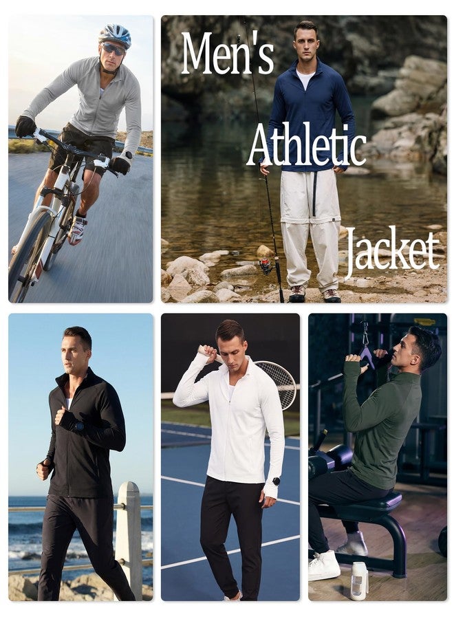 Locachy Men's Lightweight Quick Dry Athletic Jacket Full Zip Stand Collar Running Workout Performance Shirt Black L - Image 4