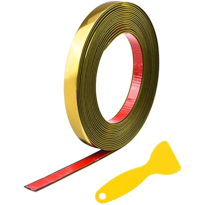 5M BRUSHED GOLD METAL BRUSHED FINISH MOLDED TRIM WALL TRIM STRIP PEEL AND STICK STRIP FOR MIRRORS FLOORS CEILINGS CABINETS DOORS WARDROBES PHOTO FRAMES TILES - Image 2